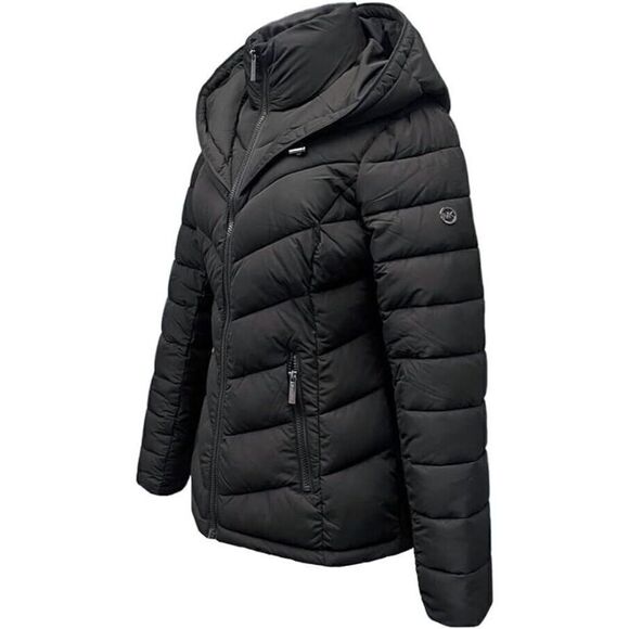 MICHAEL Michael Kors Hooded Packable Down Puffer Jacket Coat Zip Front Black S - Picture 3 of 4